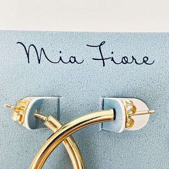 NWT Gorgeous Mia Fiore 18”D Hoops 18kt Gold Pleated Bronze Hoop earrings - Picture 7 of 12